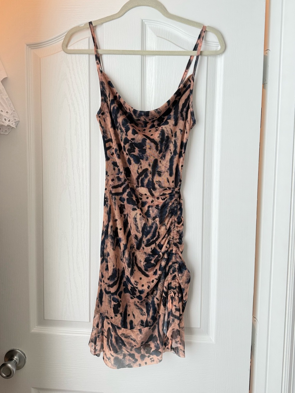 PrettyLittleThing Black & Blush Animal Print Satin Cowl Mini Dress